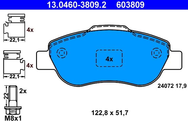 ATE 13.0460-3809.2 - Brake Pad Set, disc brake www.autospares.lv