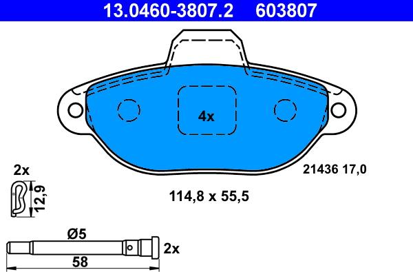 ATE 13.0460-3807.2 - Bremžu uzliku kompl., Disku bremzes www.autospares.lv