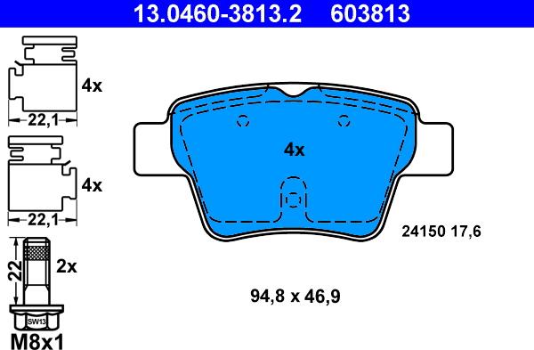 ATE 13.0460-3813.2 - Тормозные колодки, дисковые, комплект www.autospares.lv