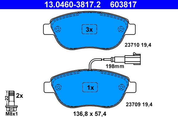 ATE 13.0460-3817.2 - Тормозные колодки, дисковые, комплект www.autospares.lv