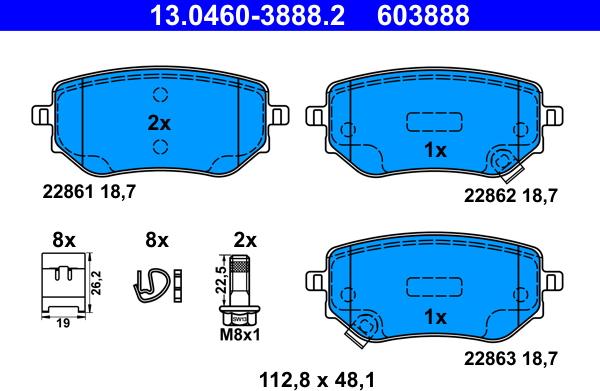 ATE 13.0460-3888.2 - Bremžu uzliku kompl., Disku bremzes autospares.lv