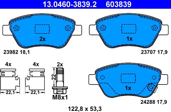 ATE 13.0460-3839.2 - Bremžu uzliku kompl., Disku bremzes www.autospares.lv