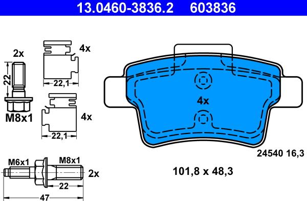 ATE 13.0460-3836.2 - Bremžu uzliku kompl., Disku bremzes autospares.lv