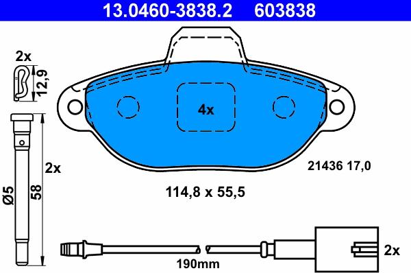 ATE 13.0460-3838.2 - Brake Pad Set, disc brake www.autospares.lv