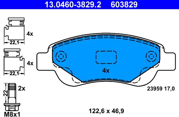 ATE 13.0460-3829.2 - Bremžu uzliku kompl., Disku bremzes www.autospares.lv