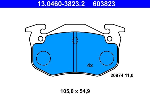 ATE 13.0460-3823.2 - Тормозные колодки, дисковые, комплект www.autospares.lv