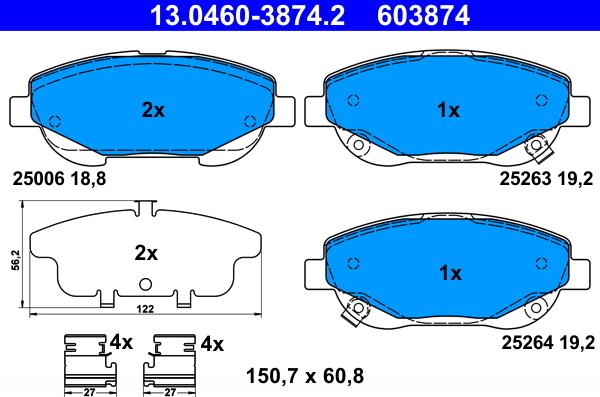 ATE 13.0460-3874.2 - Bremžu uzliku kompl., Disku bremzes www.autospares.lv