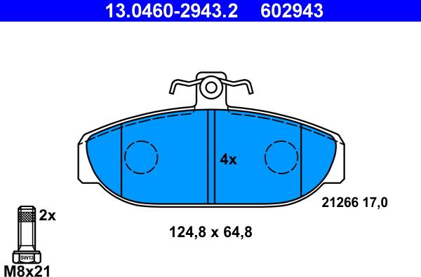 ATE 13.0460-2943.2 - Bremžu uzliku kompl., Disku bremzes www.autospares.lv