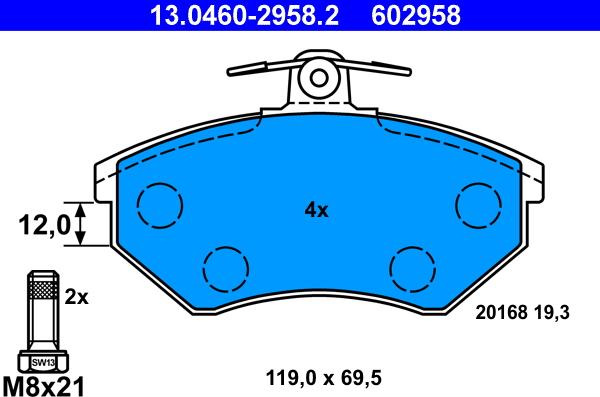 ATE 13.0460-2958.2 - Brake Pad Set, disc brake www.autospares.lv