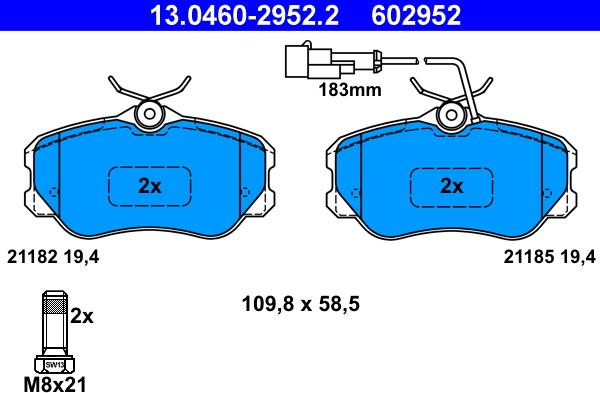 ATE 13.0460-2952.2 - Brake Pad Set, disc brake www.autospares.lv