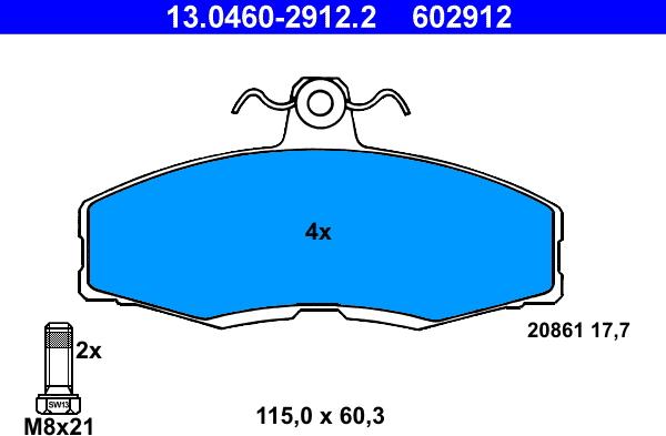 ATE 13.0460-2912.2 - Тормозные колодки, дисковые, комплект www.autospares.lv