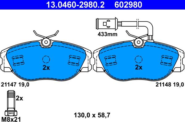 ATE 13.0460-2980.2 - Тормозные колодки, дисковые, комплект www.autospares.lv