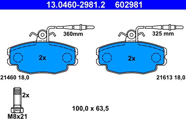 ATE 13.0460-2981.2 - Тормозные колодки, дисковые, комплект www.autospares.lv