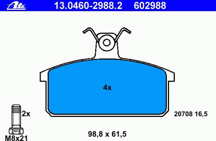 ATE 13.0460-2988.2 - Brake Pad Set, disc brake www.autospares.lv