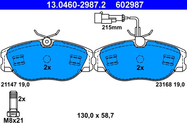 ATE 13.0460-2987.2 - Тормозные колодки, дисковые, комплект www.autospares.lv