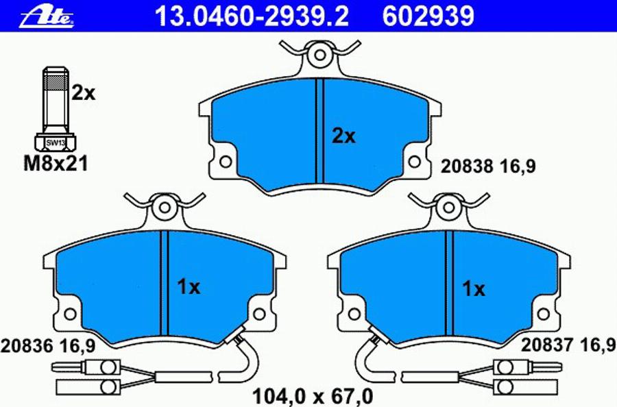 ATE 13.0460-2939.2 - Bremžu uzliku kompl., Disku bremzes autospares.lv