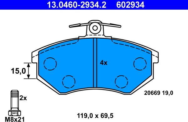 ATE 13.0460-2934.2 - Brake Pad Set, disc brake www.autospares.lv