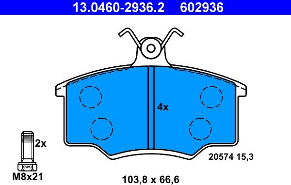 ATE 13.0460-2936.2 - Тормозные колодки, дисковые, комплект www.autospares.lv