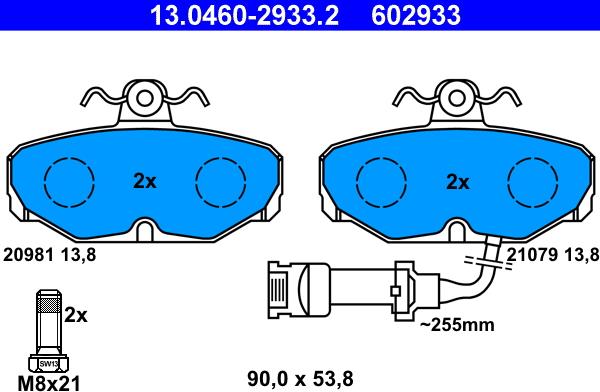 ATE 13.0460-2933.2 - Тормозные колодки, дисковые, комплект www.autospares.lv