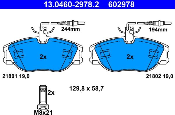 ATE 13.0460-2978.2 - Brake Pad Set, disc brake www.autospares.lv