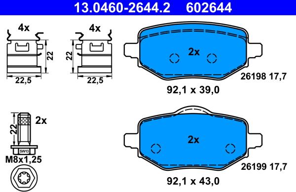 ATE 13.0460-2644.2 - Brake Pad Set, disc brake www.autospares.lv