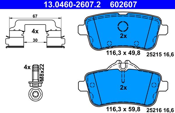 ATE 13.0460-2607.2 - Bremžu uzliku kompl., Disku bremzes autospares.lv