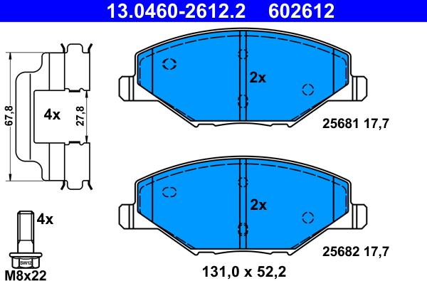 ATE 13.0460-2612.2 - Bremžu uzliku kompl., Disku bremzes autospares.lv