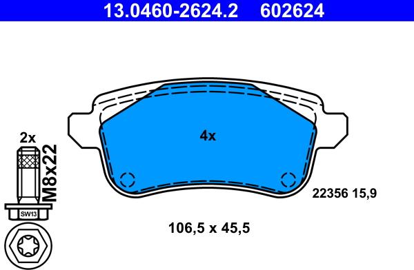 ATE 13.0460-2624.2 - Bremžu uzliku kompl., Disku bremzes autospares.lv