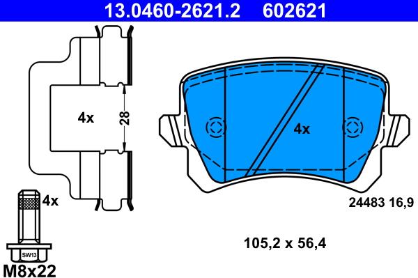 ATE 13.0460-2621.2 - Тормозные колодки, дисковые, комплект www.autospares.lv