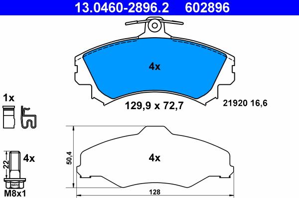 ATE 13.0460-2896.2 - Тормозные колодки, дисковые, комплект www.autospares.lv