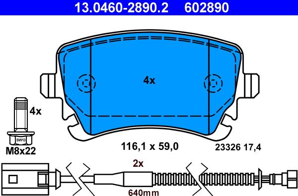 ATE 13.0460-2890.2 - Тормозные колодки, дисковые, комплект www.autospares.lv