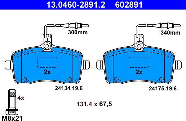 ATE 13.0460-2891.2 - Bremžu uzliku kompl., Disku bremzes autospares.lv