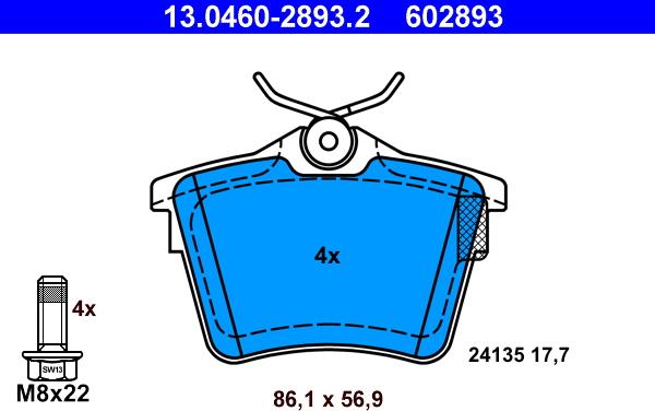 ATE 13.0460-2893.2 - Brake Pad Set, disc brake www.autospares.lv