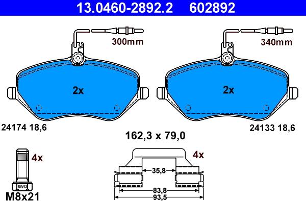 ATE 13.0460-2892.2 - Brake Pad Set, disc brake www.autospares.lv