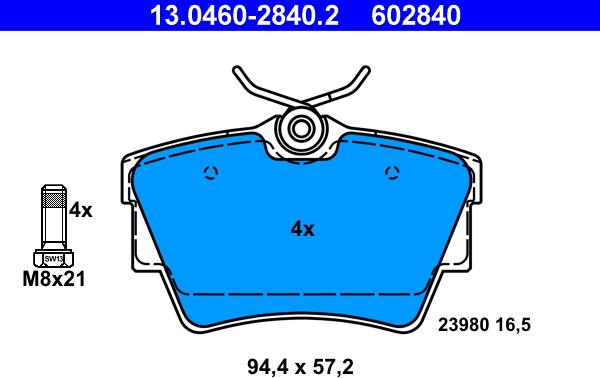 ATE 13.0460-2840.2 - Brake Pad Set, disc brake www.autospares.lv