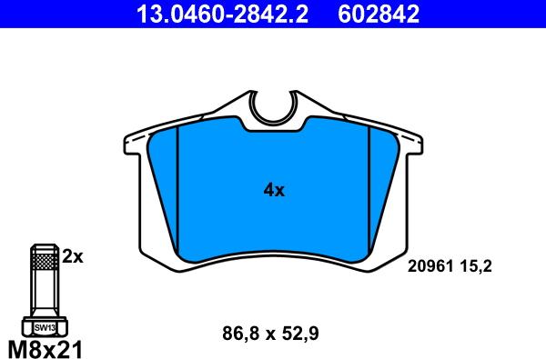 ATE 13.0460-2842.2 - Тормозные колодки, дисковые, комплект www.autospares.lv