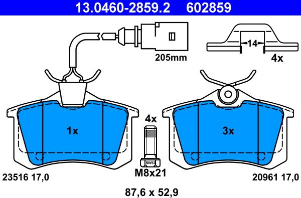 ATE 13.0460-2859.2 - Тормозные колодки, дисковые, комплект www.autospares.lv