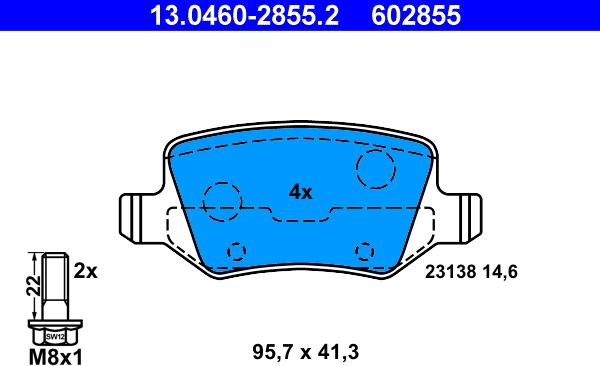 ATE 13.0460-2855.2 - Bremžu uzliku kompl., Disku bremzes autospares.lv