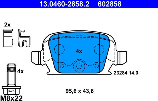 ATE 13.0460-2858.2 - Brake Pad Set, disc brake www.autospares.lv