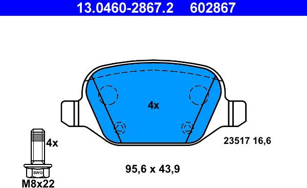 ATE 13.0460-2867.2 - Bremžu uzliku kompl., Disku bremzes autospares.lv