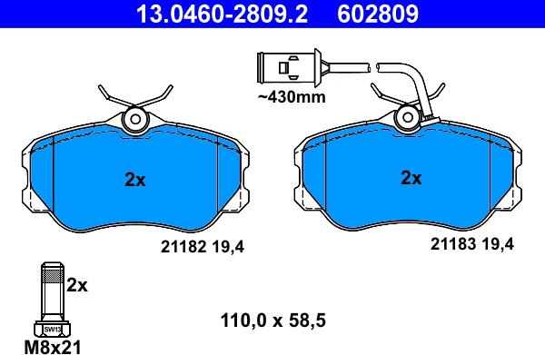 ATE 13.0460-2809.2 - Brake Pad Set, disc brake www.autospares.lv