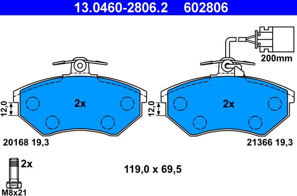 ATE 13.0460-2806.2 - Тормозные колодки, дисковые, комплект www.autospares.lv