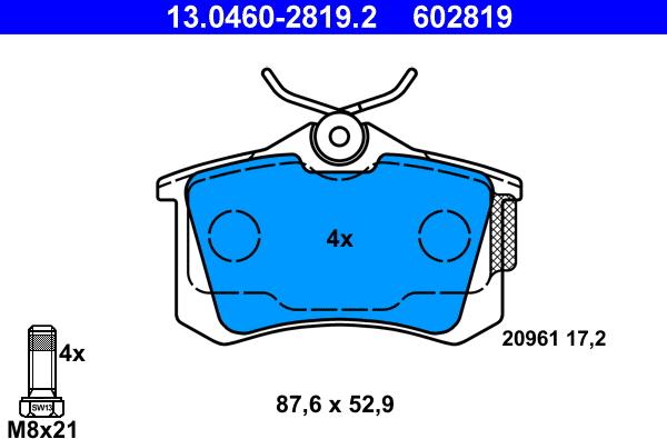 ATE 13.0460-2819.2 - Bremžu uzliku kompl., Disku bremzes autospares.lv