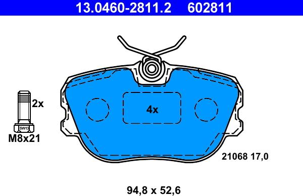 ATE 13.0460-2811.2 - Bremžu uzliku kompl., Disku bremzes autospares.lv