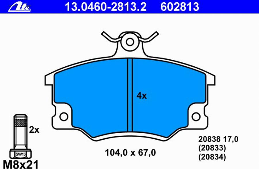 ATE 13.0460-2813.2 - Bremžu uzliku kompl., Disku bremzes autospares.lv