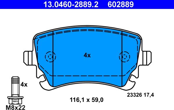 ATE 13.0460-2889.2 - Тормозные колодки, дисковые, комплект www.autospares.lv