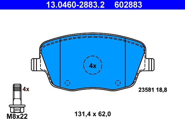 ATE 13.0460-2883.2 - Bremžu uzliku kompl., Disku bremzes autospares.lv