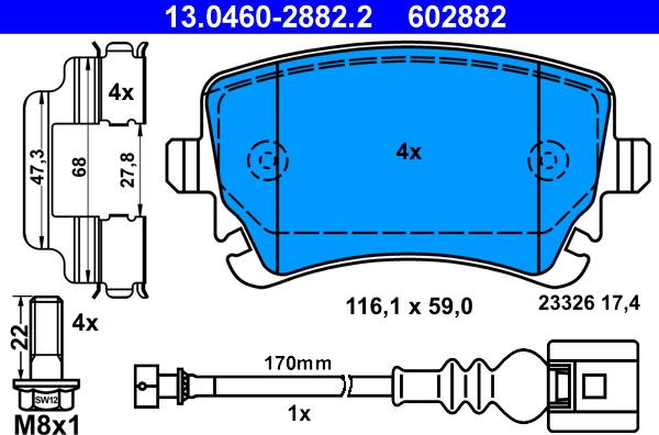 ATE 13.0460-2882.2 - Bremžu uzliku kompl., Disku bremzes autospares.lv