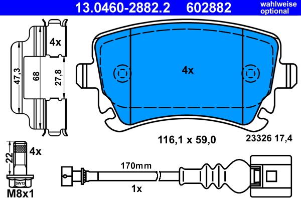 ATE 13.0460-2882.2 - Bremžu uzliku kompl., Disku bremzes autospares.lv