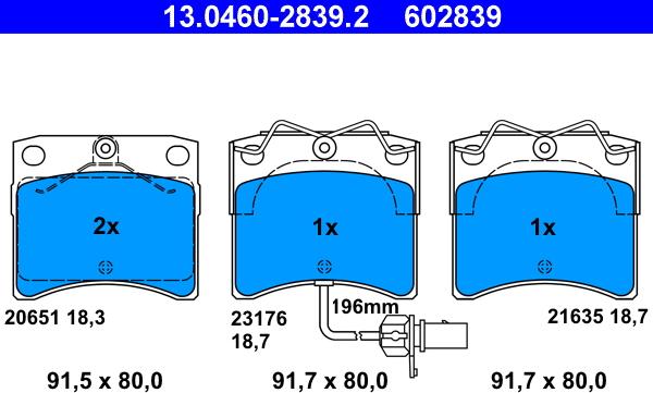 ATE 13.0460-2839.2 - Bremžu uzliku kompl., Disku bremzes autospares.lv